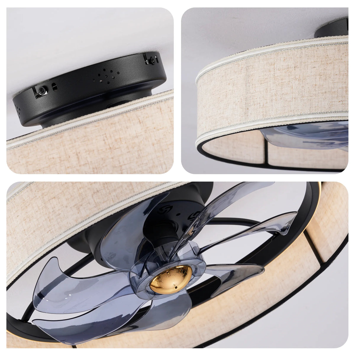 20 Inch Farmhouse Flush Mount Ceiling Fan with Light and Remote