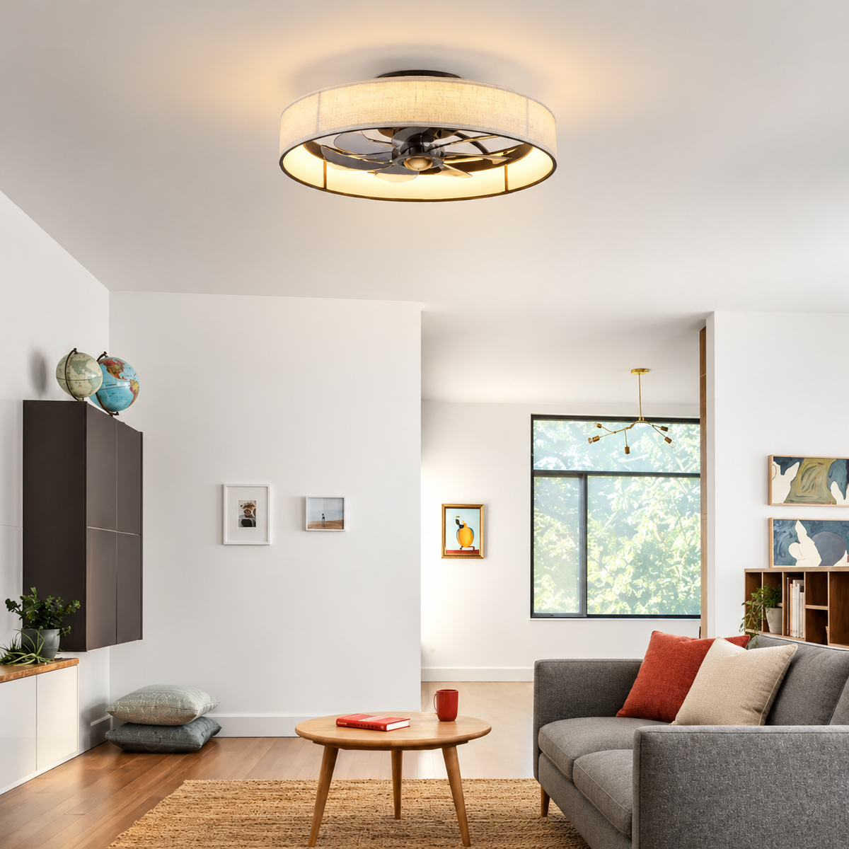 20 Inch Farmhouse Flush Mount Ceiling Fan with Light and Remote