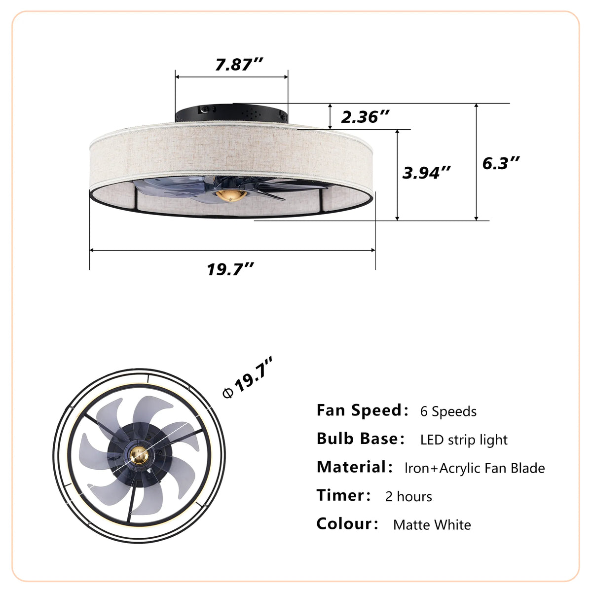 20 Inch Farmhouse Flush Mount Ceiling Fan with Light and Remote