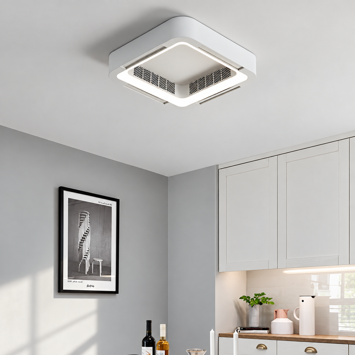 23 Inch Square Enclosed Bladeless Ceiling Fan with LED Light and Remote