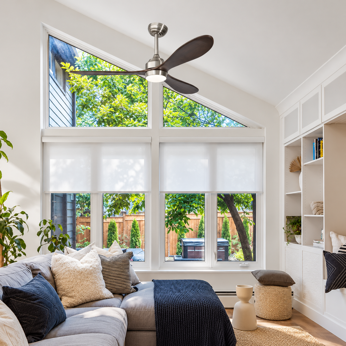 52 Inch 3-Blade Nickel Wood Ceiling Fan with LED Light and Remote