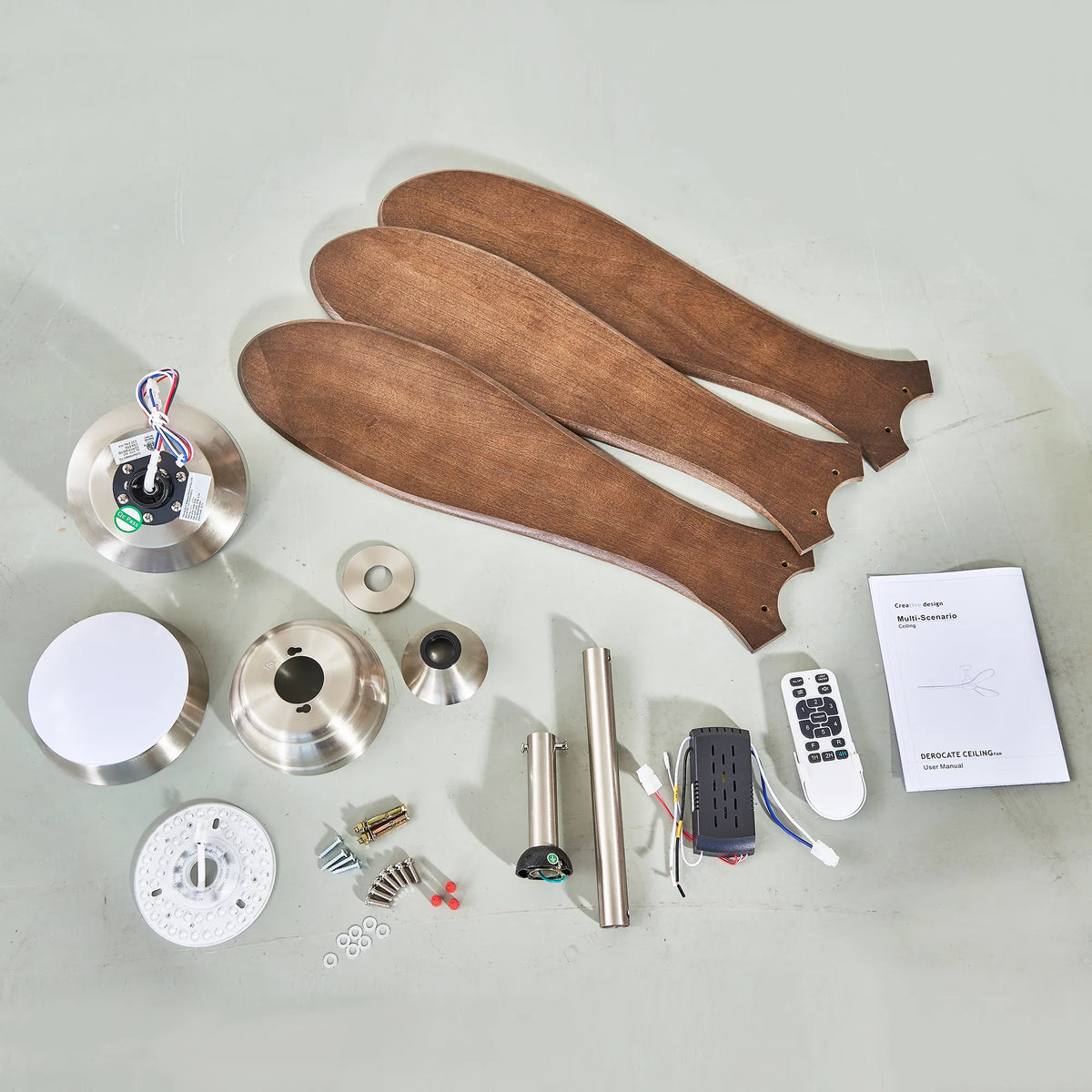 52 Inch 3-Blade Nickel Wood Ceiling Fan with LED Light and Remote