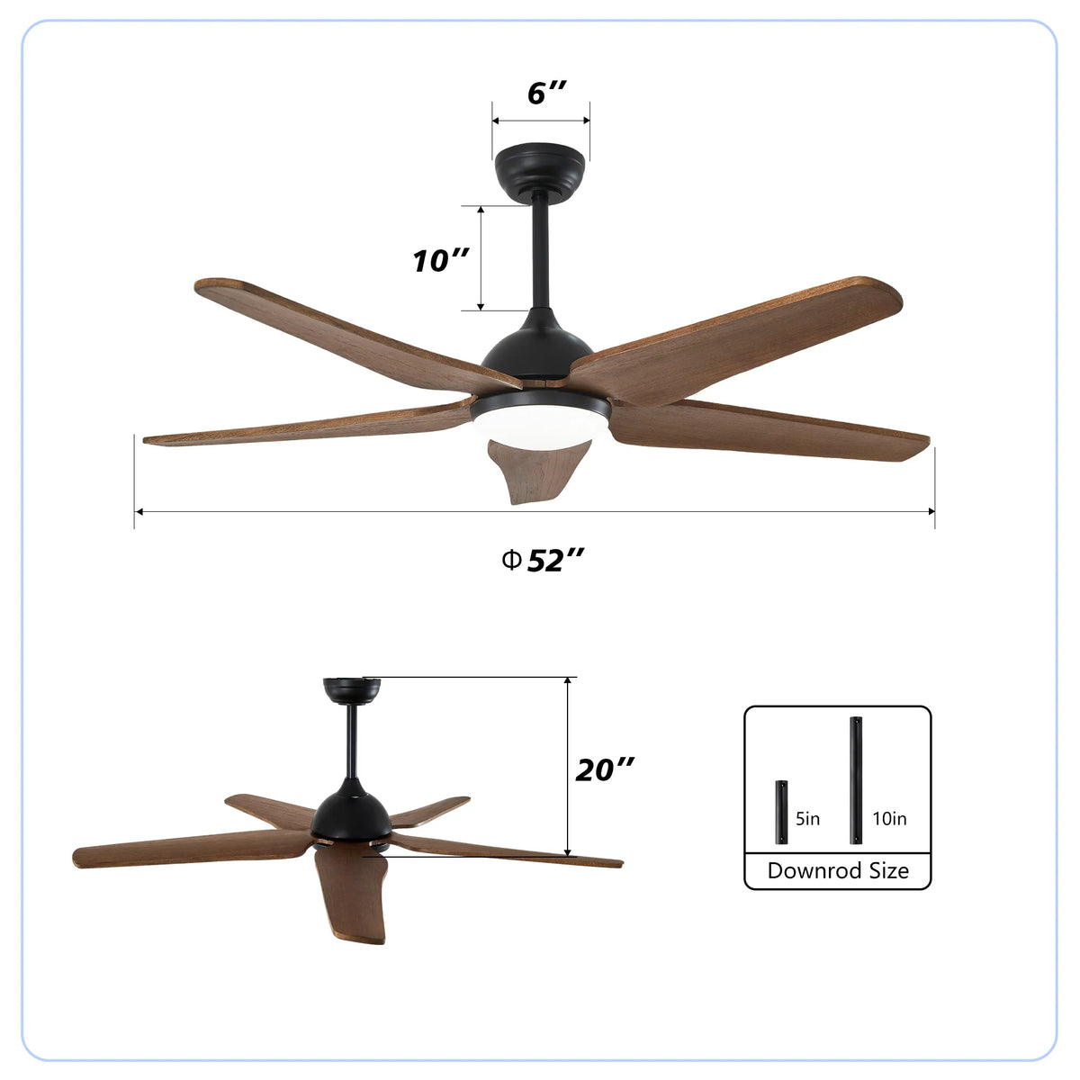 52 Inch 5-Blade Wood Ceiling Fan with LED Light and Remote