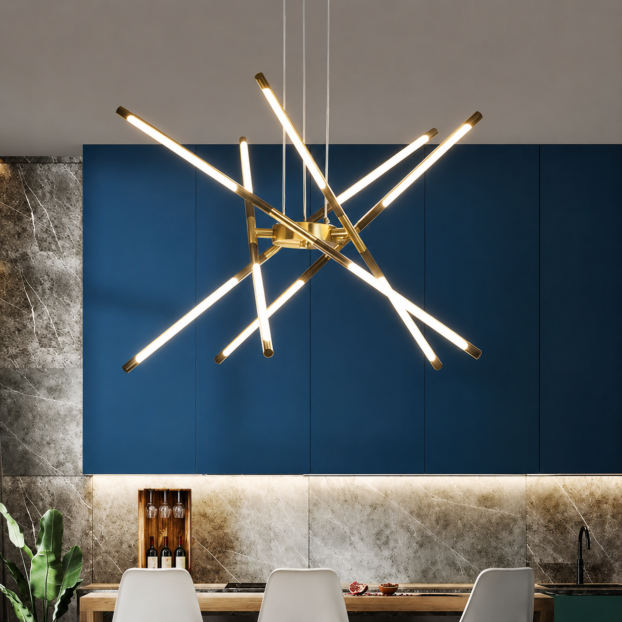 Aurelios Modern Minimalist Linear LED Chandelier – Luxury Black & Gold Dining Room Ceiling Light