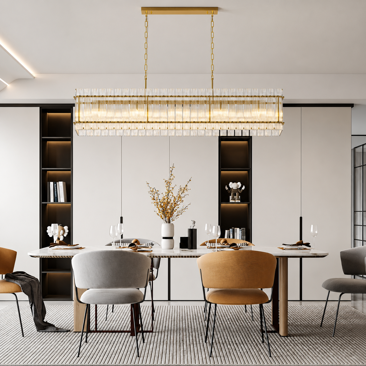 Aqualume Linear Waterfall Glass Chandelier Modern Gold Dining Room Pendant Light