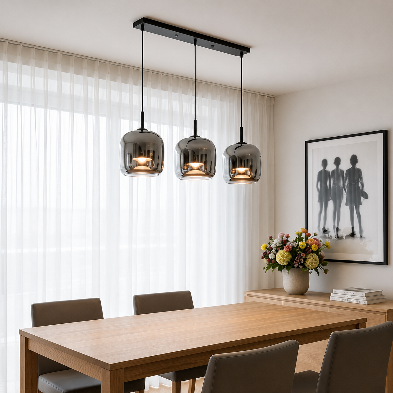 Ardelle Modern Smoked Glass Pendant Light – Luxury Kitchen Island & Dining Room Ceiling Fixture