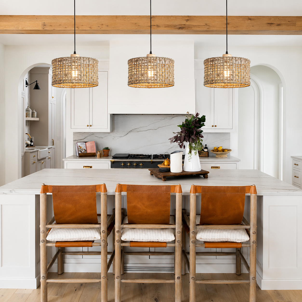 Ardenza Handwoven Rattan Drum Pendant Light Natural Woven Lighting