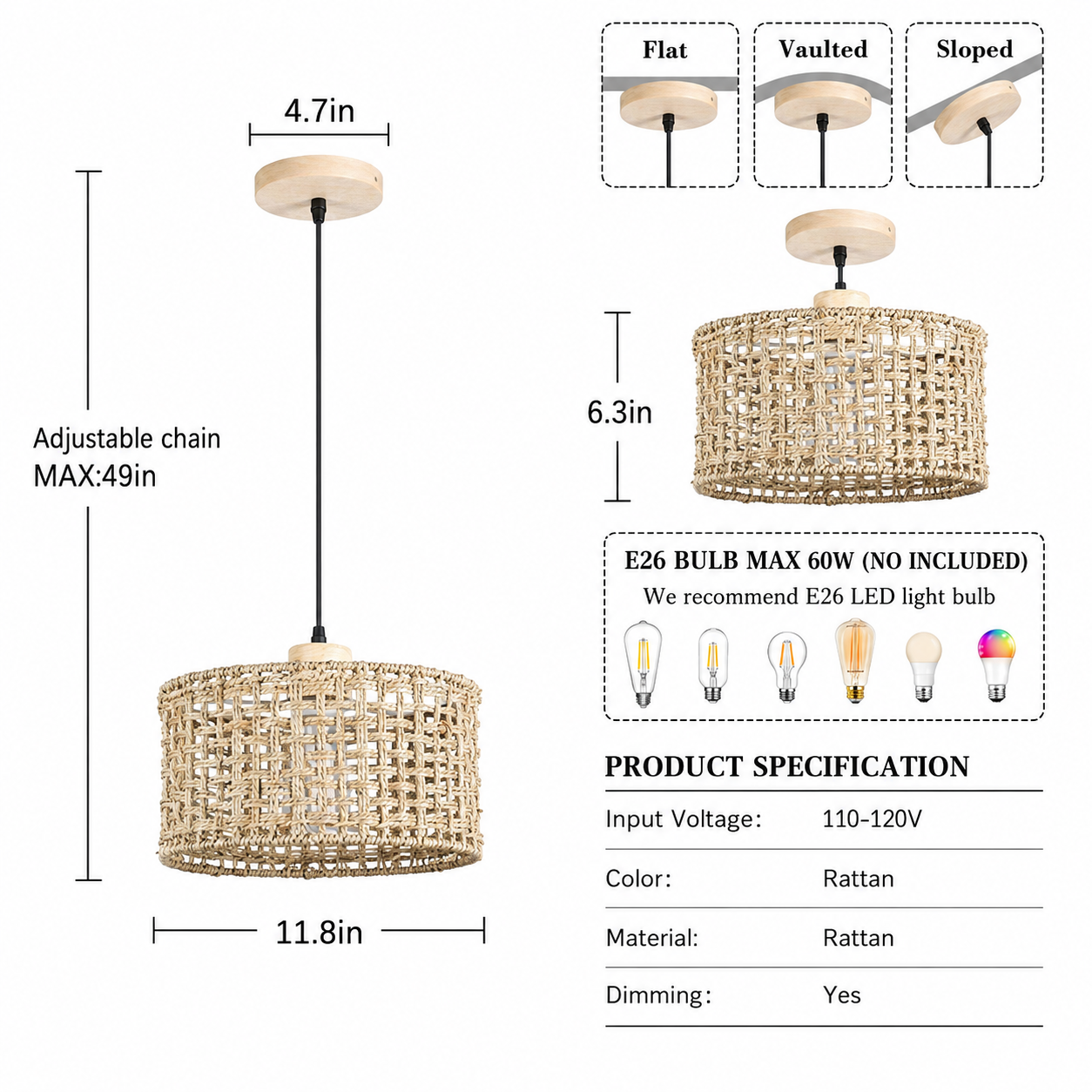 Ardenza Handwoven Rattan Drum Pendant Light Natural Woven Lighting