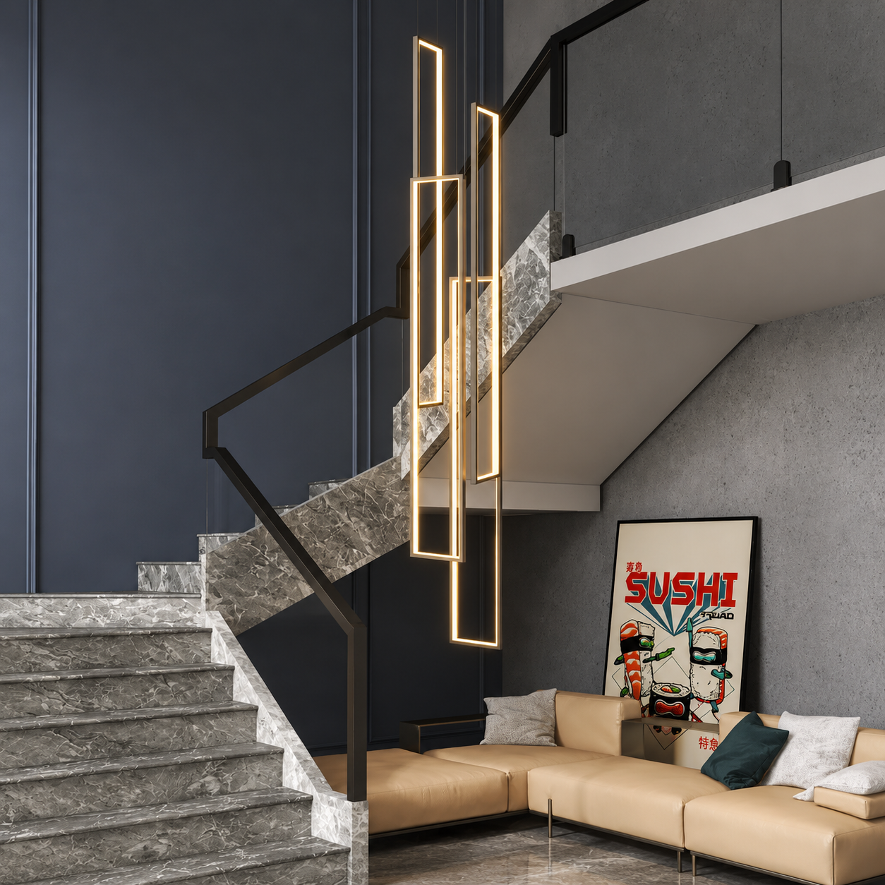 Aureline Modern Geometric LED Staircase Chandelier