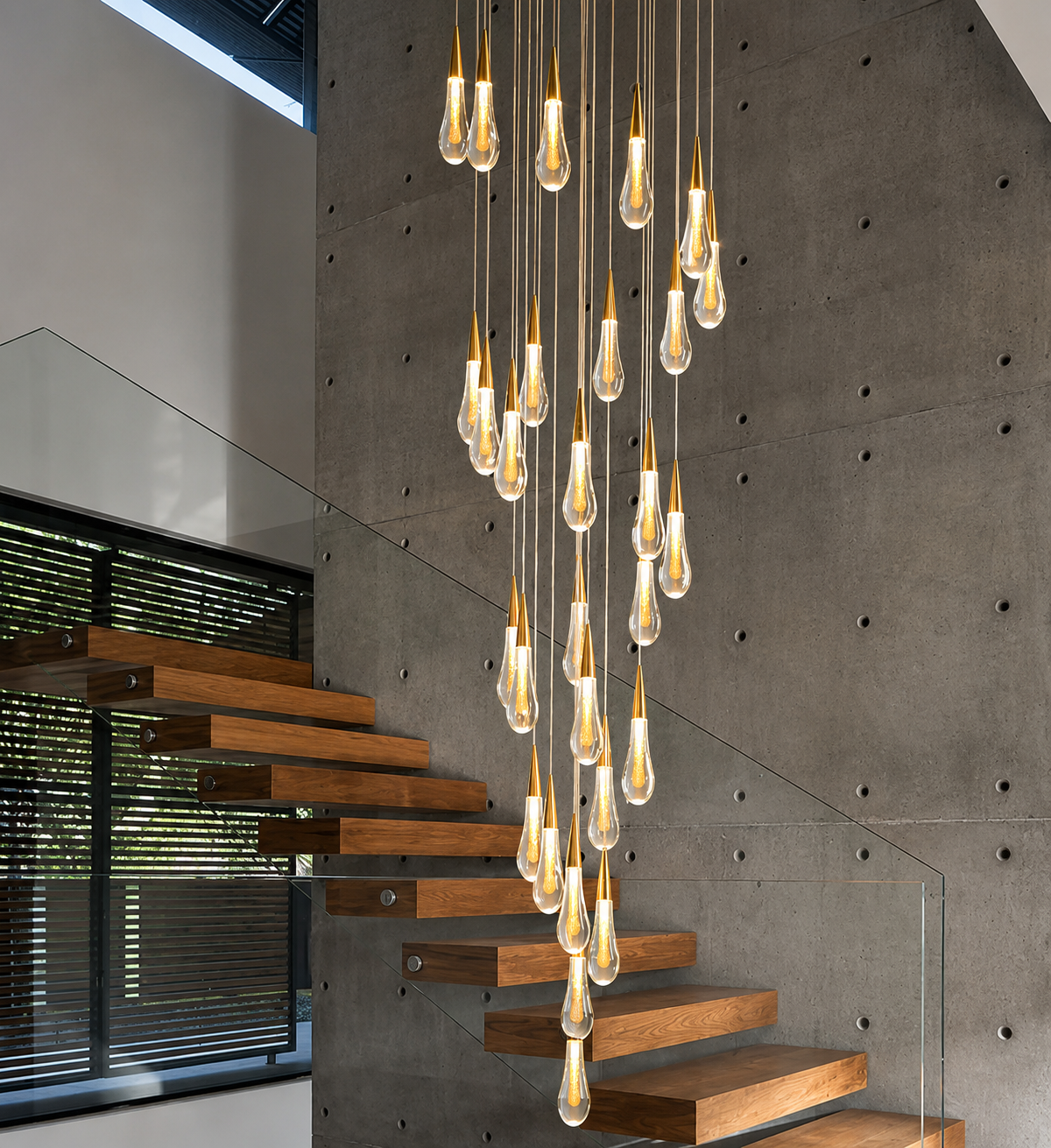 Aurelios Luxury Glass Staircase Chandelier – Modern Gold LED Foyer Pendant Light