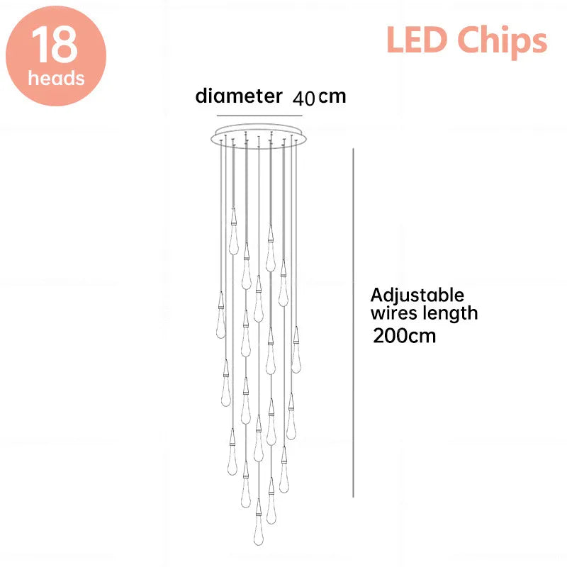 Aurelios Luxury Glass Staircase Chandelier – Modern Gold LED Foyer Pendant Light