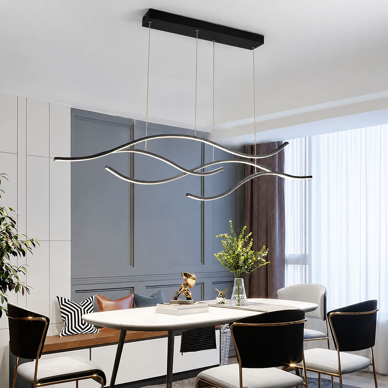 Aurevia Wave Linear LED Pendant Light Modern Dimmable Dining Light