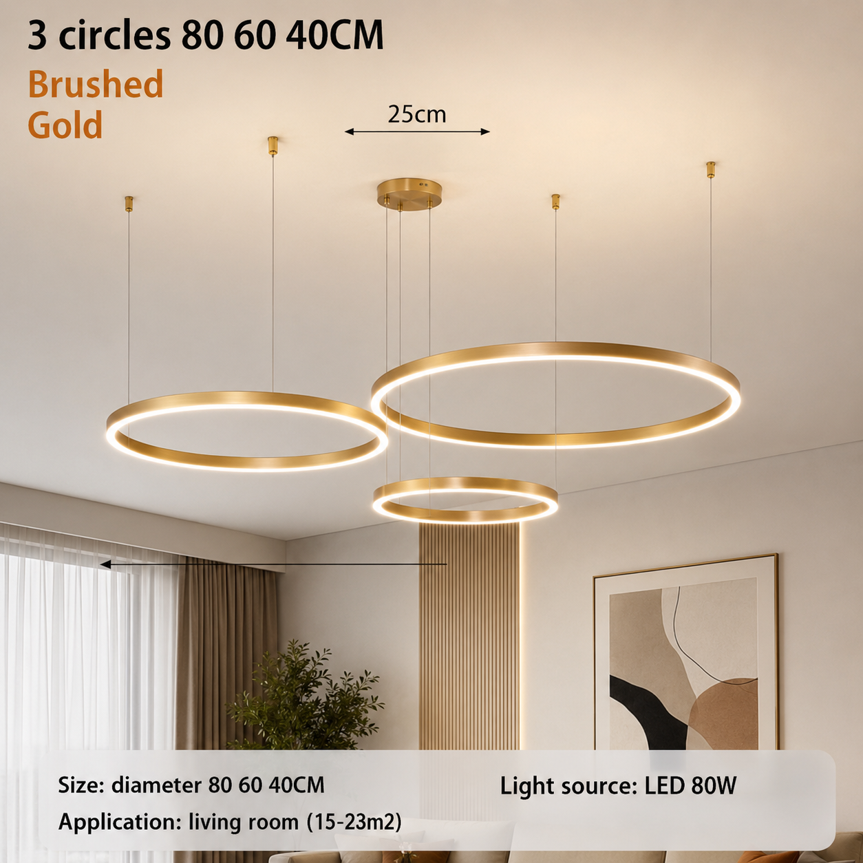 Aurora Modern 3-Ring LED Chandelier – Dimmable Luxury Pendant Light