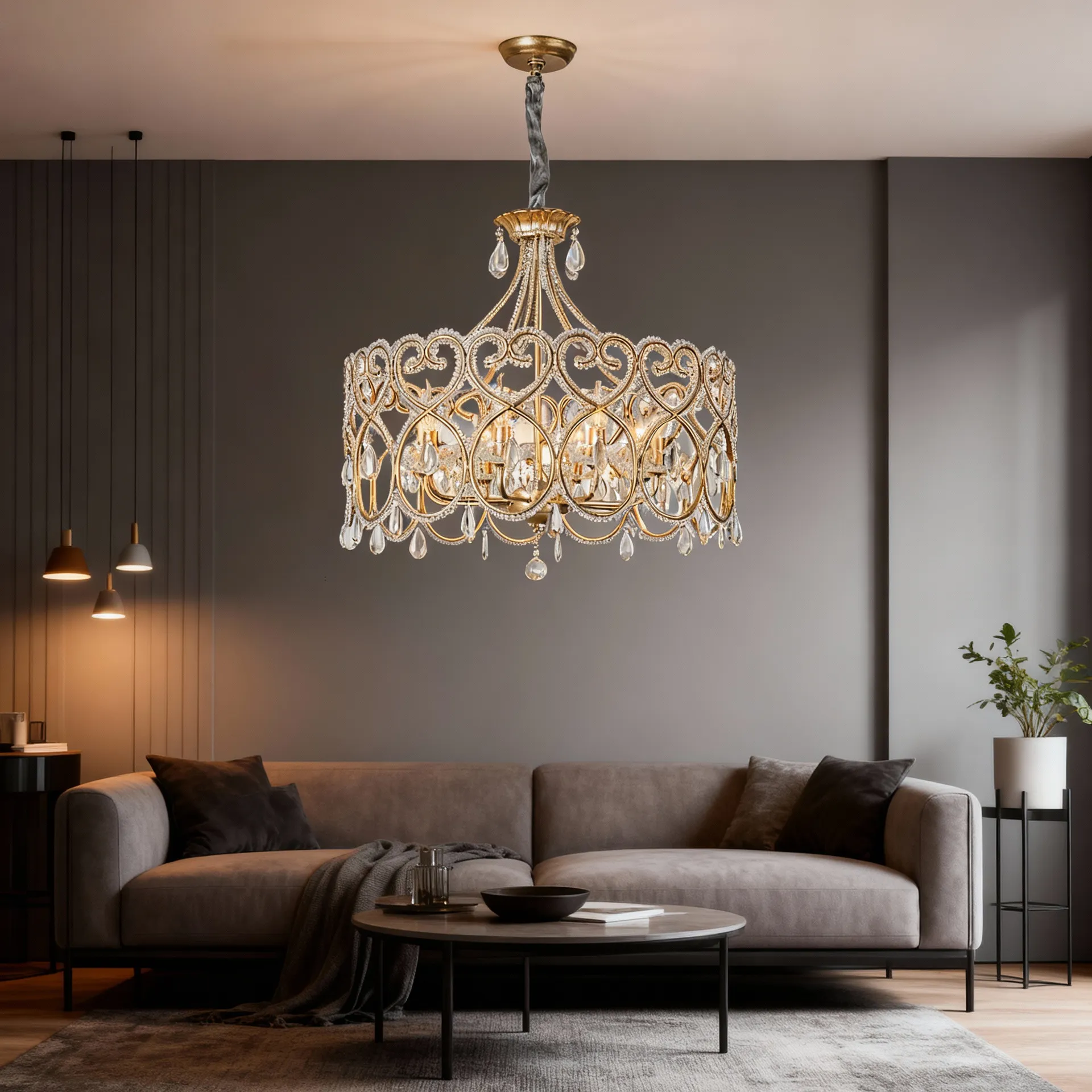 Bellecour Vintage Crystal Chandelier French Country Iron Ceiling Light
