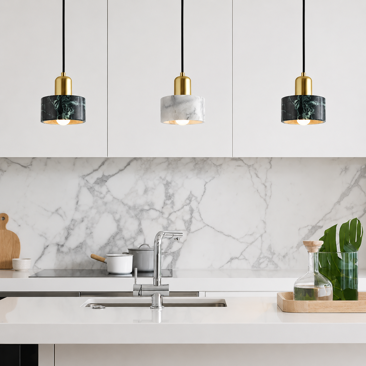 Calista Modern Marble Pendant Light – Minimalist Ceiling Fixture