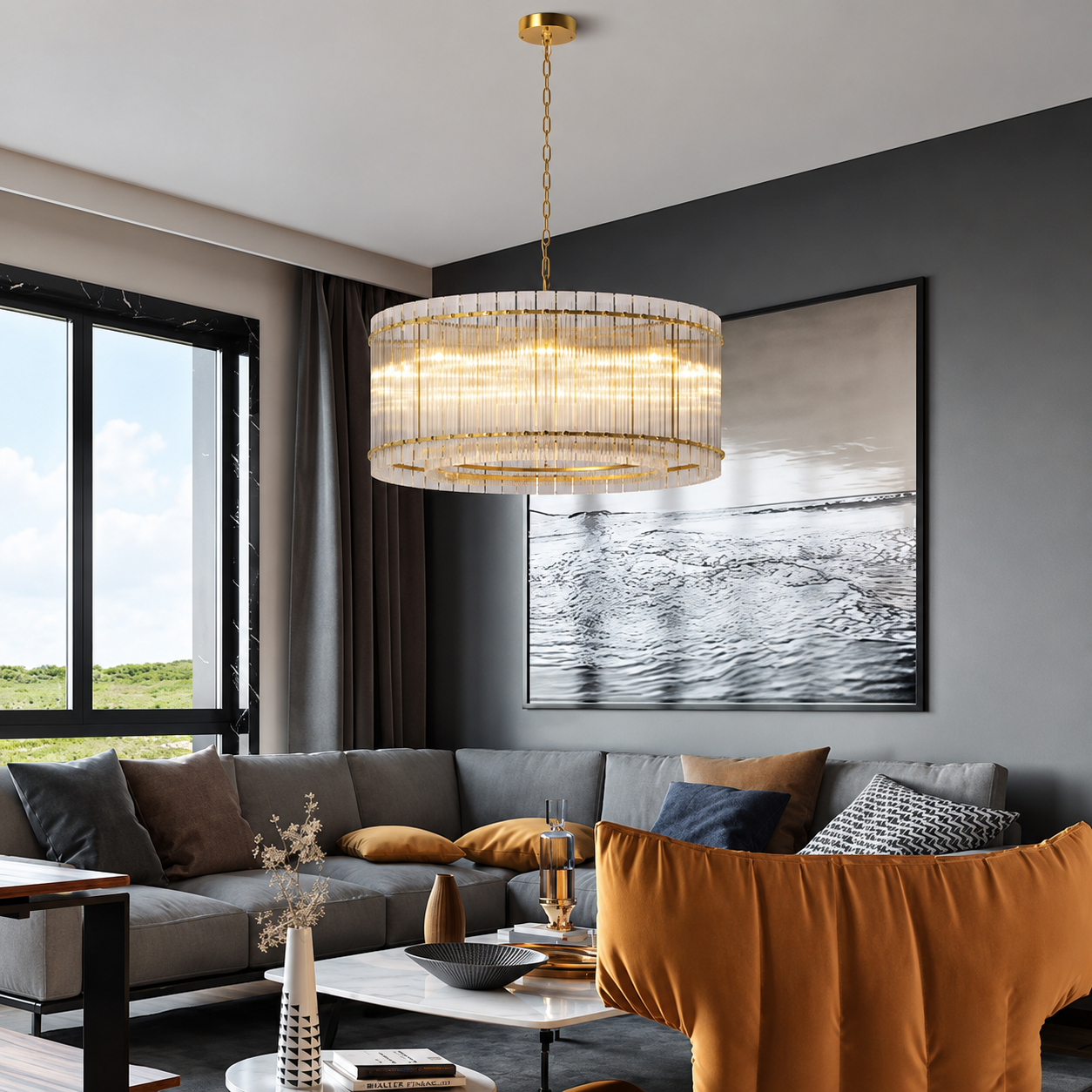 Cascadia Modern Water Ripple Glass Chandelier – Luxury Dining Room & Living Room Ceiling Light