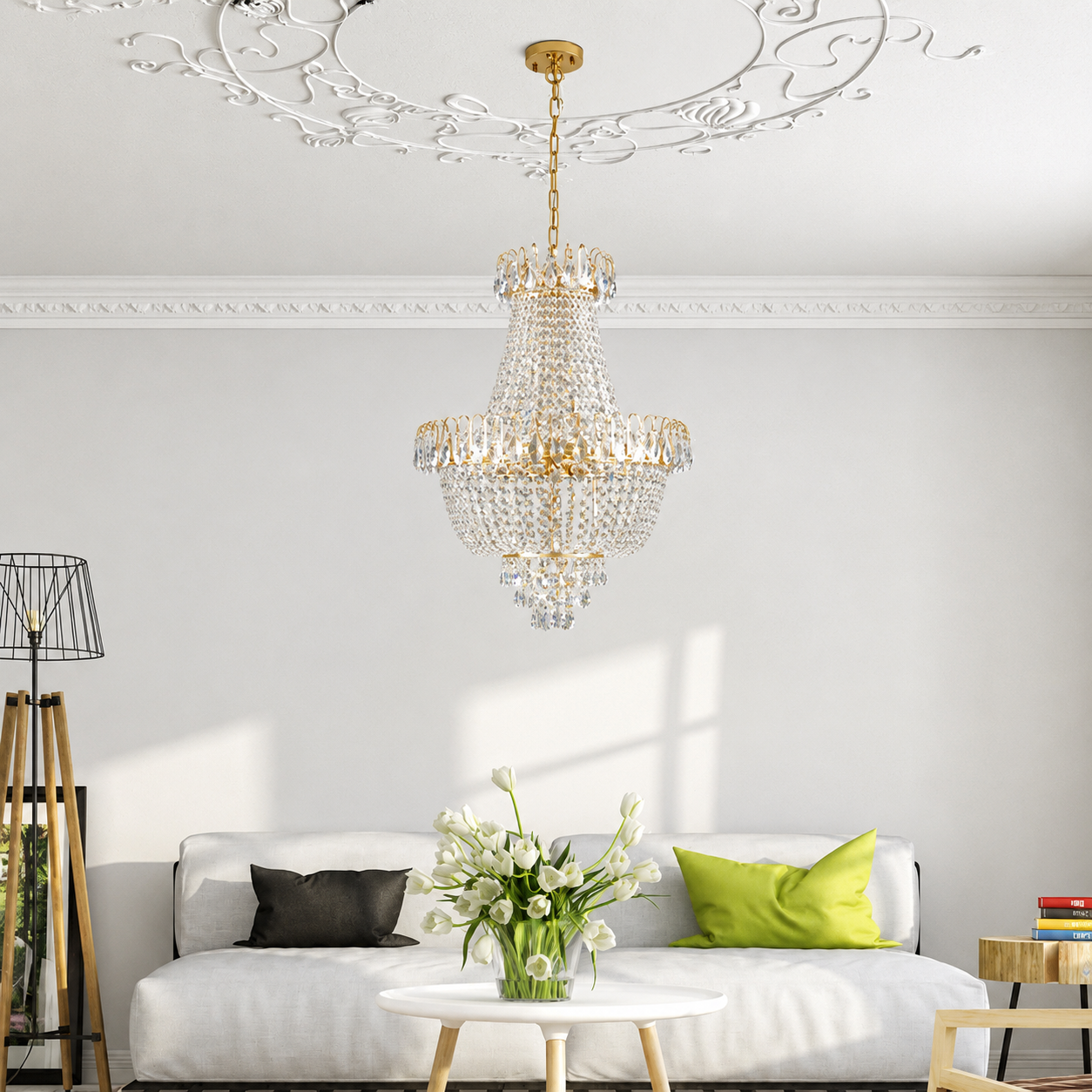 Elaris Gold K9 Crystal Chandelier Luxury Tiered Ceiling Light