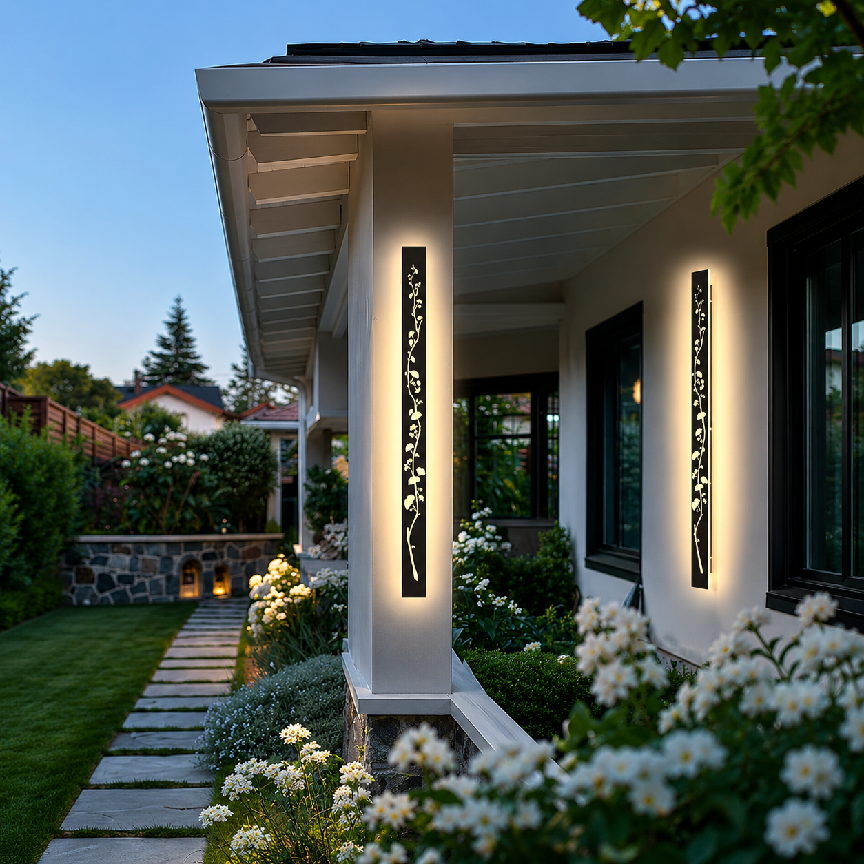 FloraLux Long Linear Outdoor Wall Light – Decorative Stainless Steel LED Garden Sconce