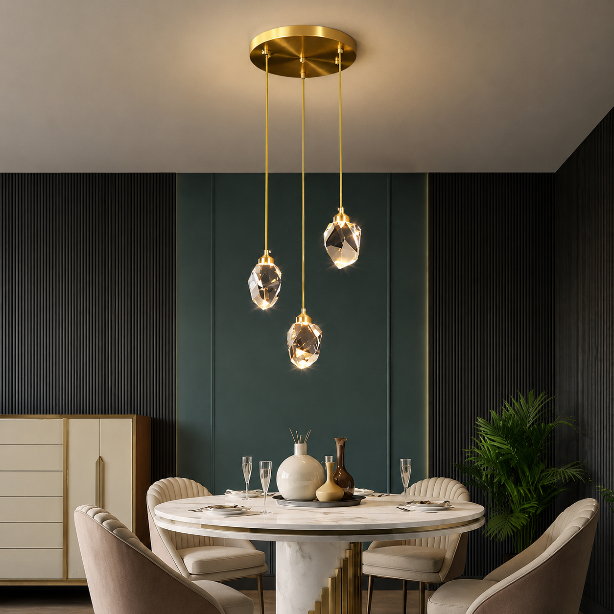 LumiGem Modern Crystal Pendant Light – Luxury Gold LED Hanging Fixture