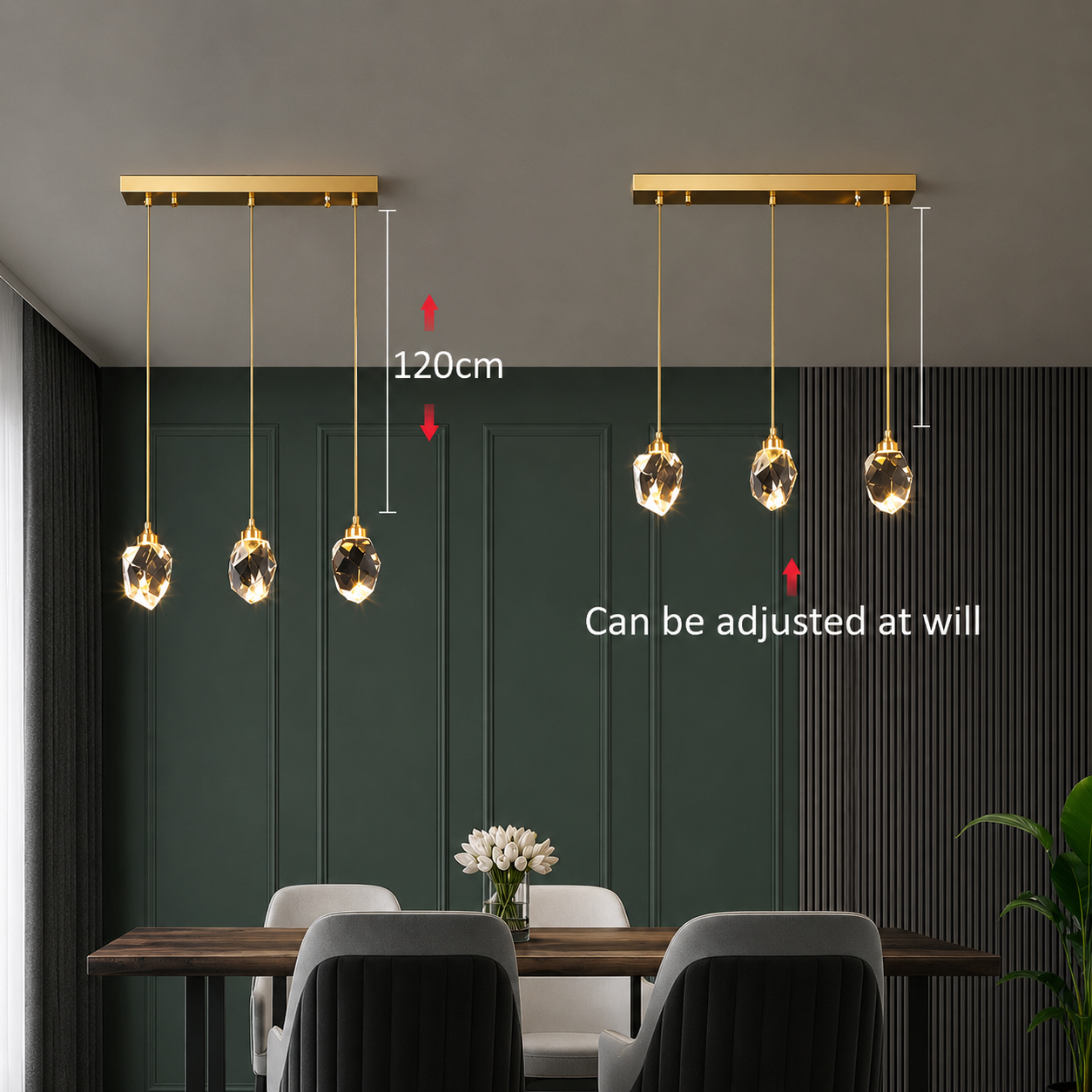LumiGem Modern Crystal Pendant Light – Luxury Gold LED Hanging Fixture