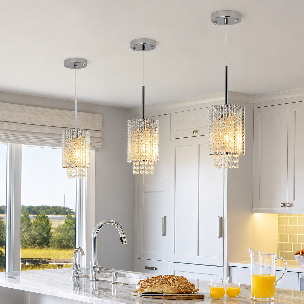 Lumière Modern Crystal Pendant Light Set – Luxury 3-Light Kitchen Island Lighting