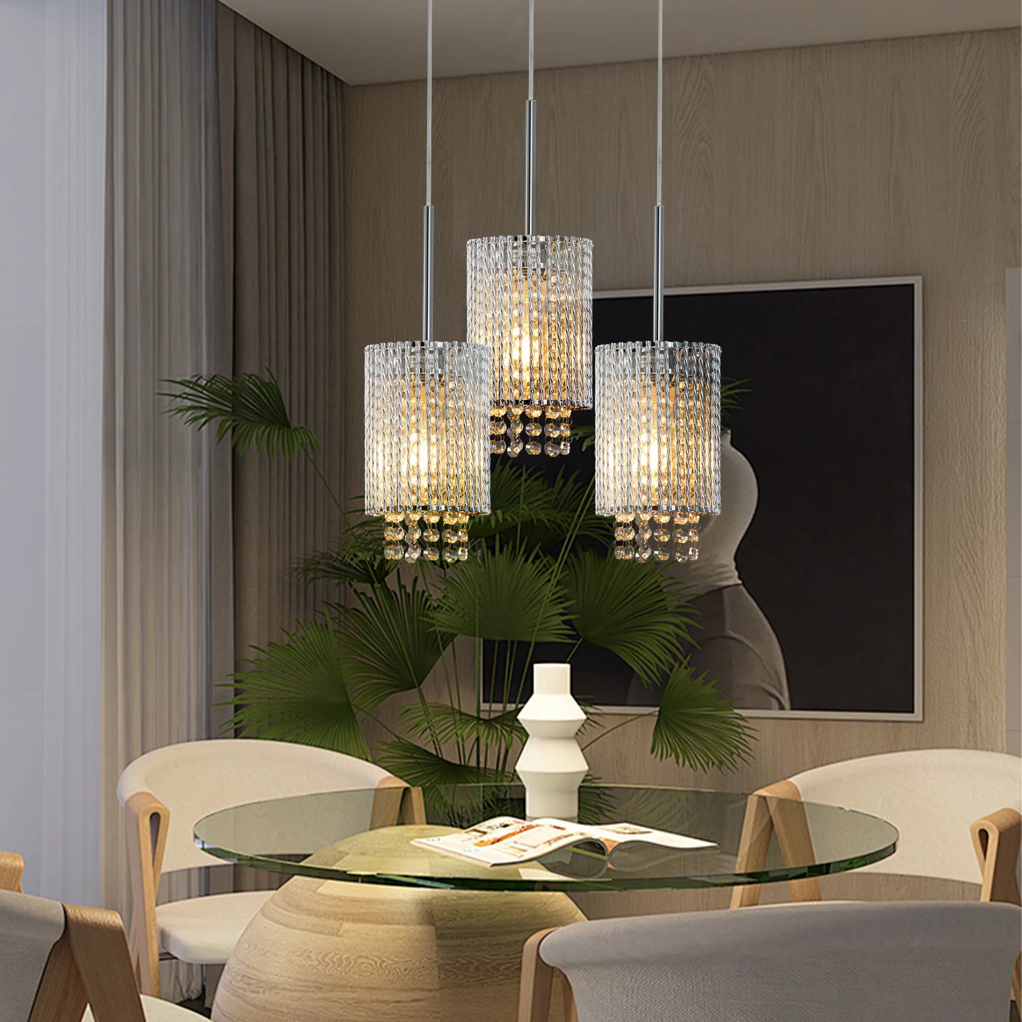 Lumière Modern Crystal Pendant Light Set – Luxury 3-Light Kitchen Island Lighting