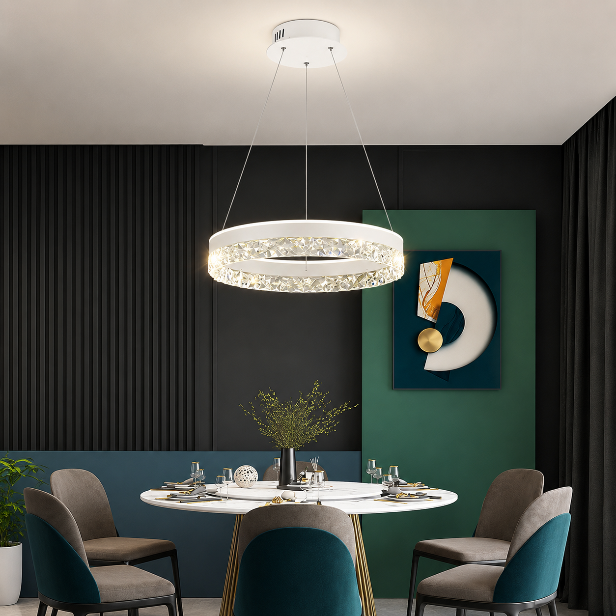 Luminara Crystal Halo LED Ring Chandelier Modern Luxury Ceiling Light
