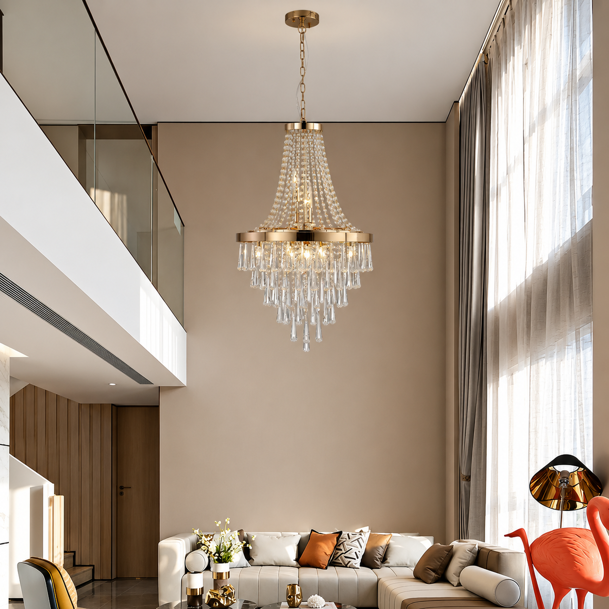 Luminara Gold K9 Crystal Tiered Chandelier for Foyers, Dining Rooms & Luxury Hotels