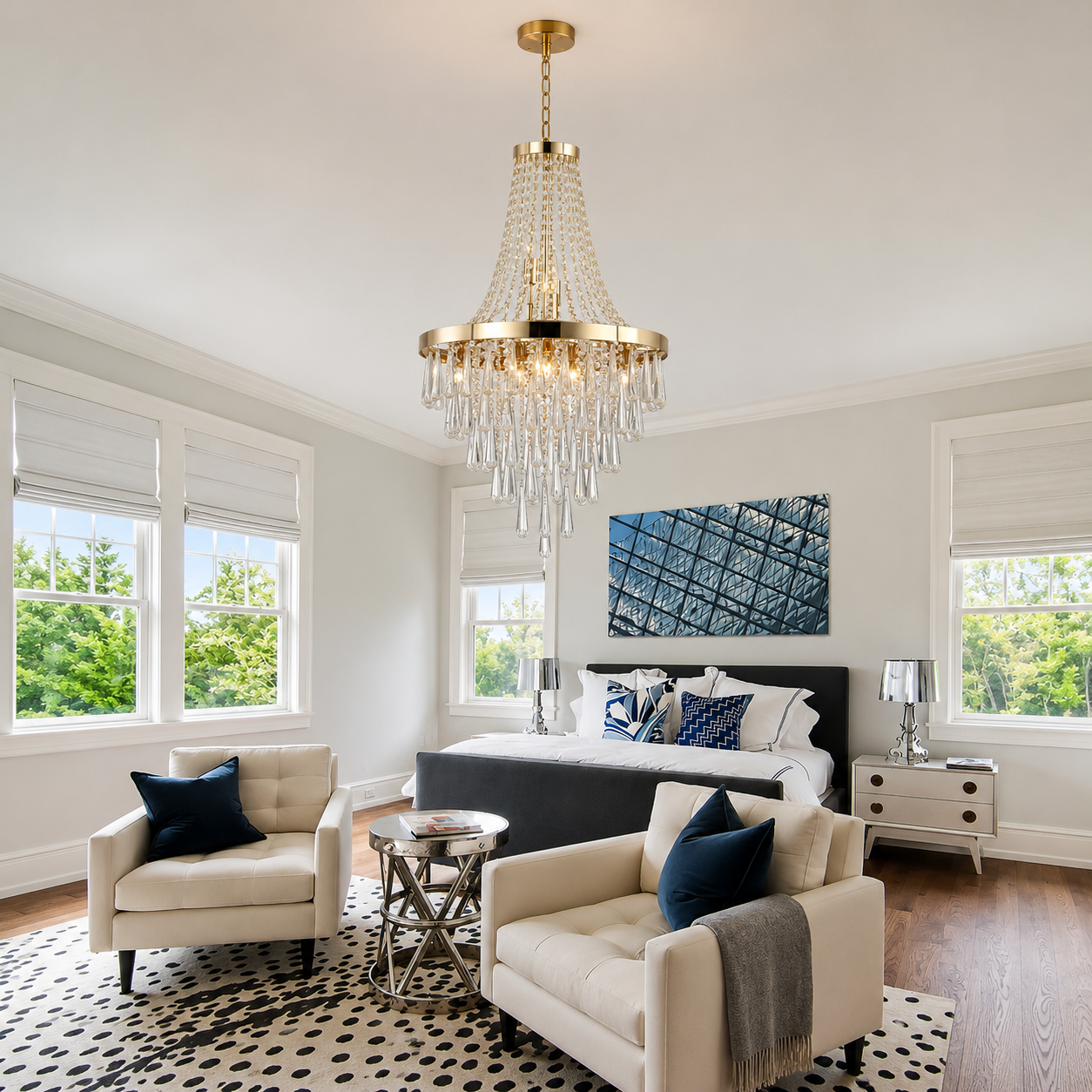 Luminara Gold K9 Crystal Tiered Chandelier for Foyers, Dining Rooms & Luxury Hotels