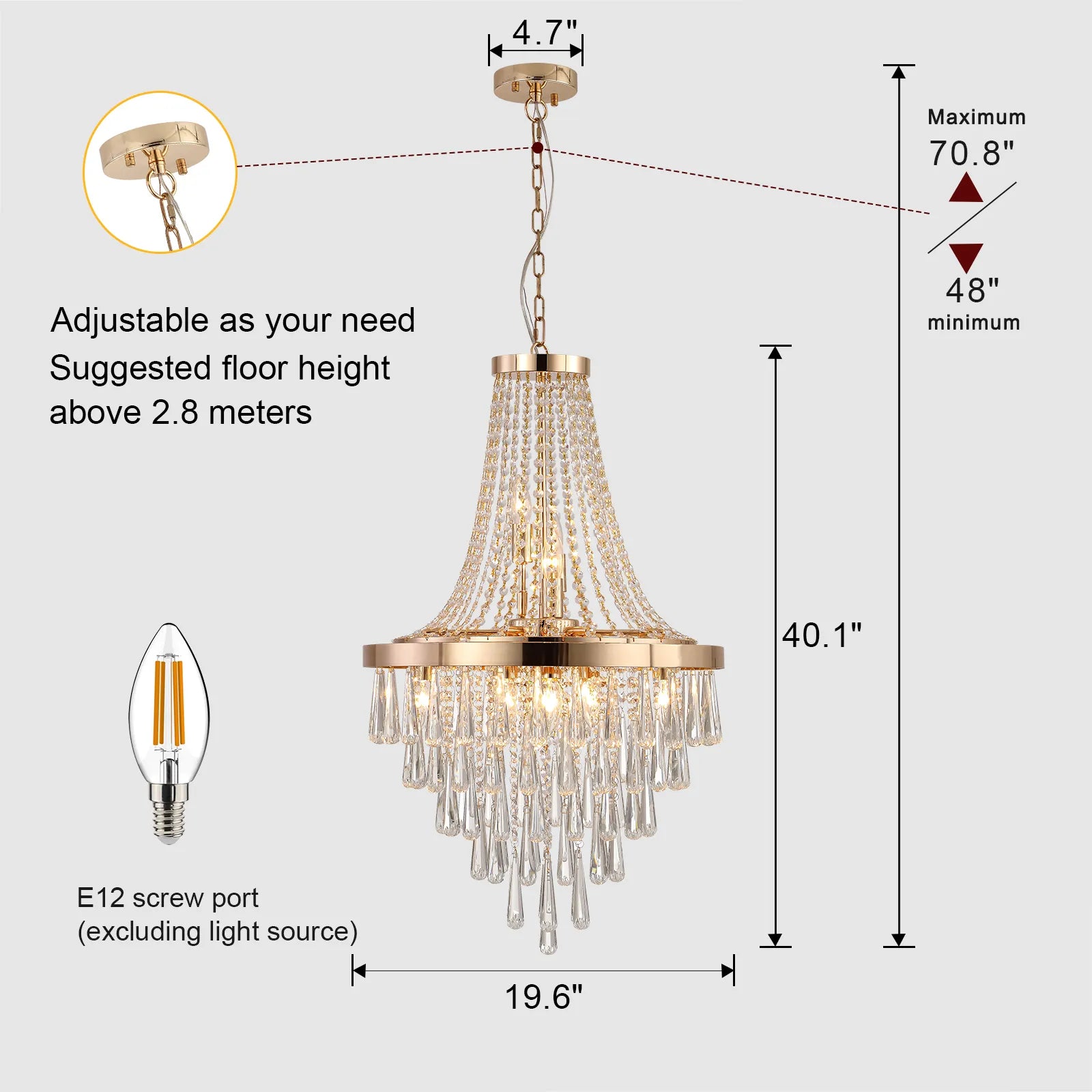 Luminara Gold K9 Crystal Tiered Chandelier for Foyers, Dining Rooms & Luxury Hotels