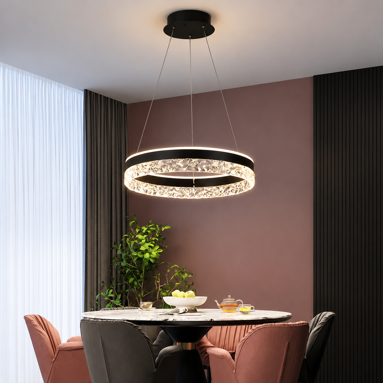Luminara Crystal Halo LED Ring Chandelier Modern Luxury Ceiling Light