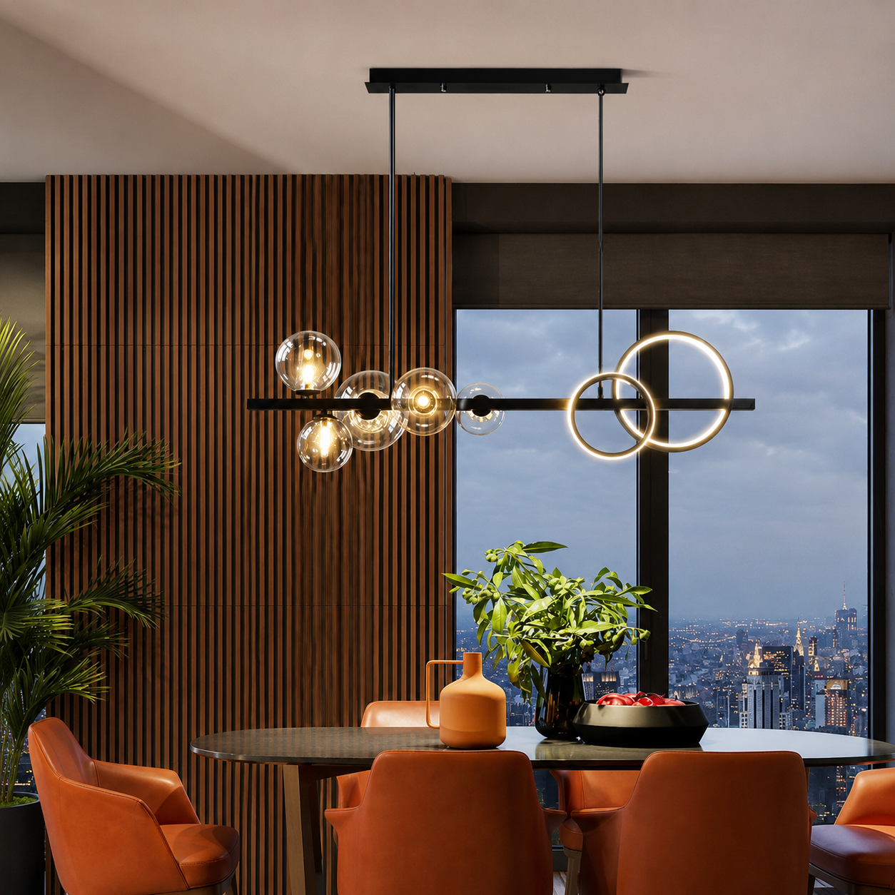 Lunaro Modern Glass Globe & LED Ring Pendant Light