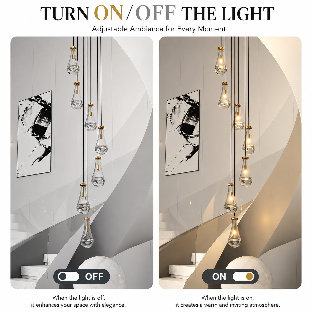 Luxora 7-Light Raindrop Cluster Chandelier – Modern Glass Staircase & Dining Room Pendant Light