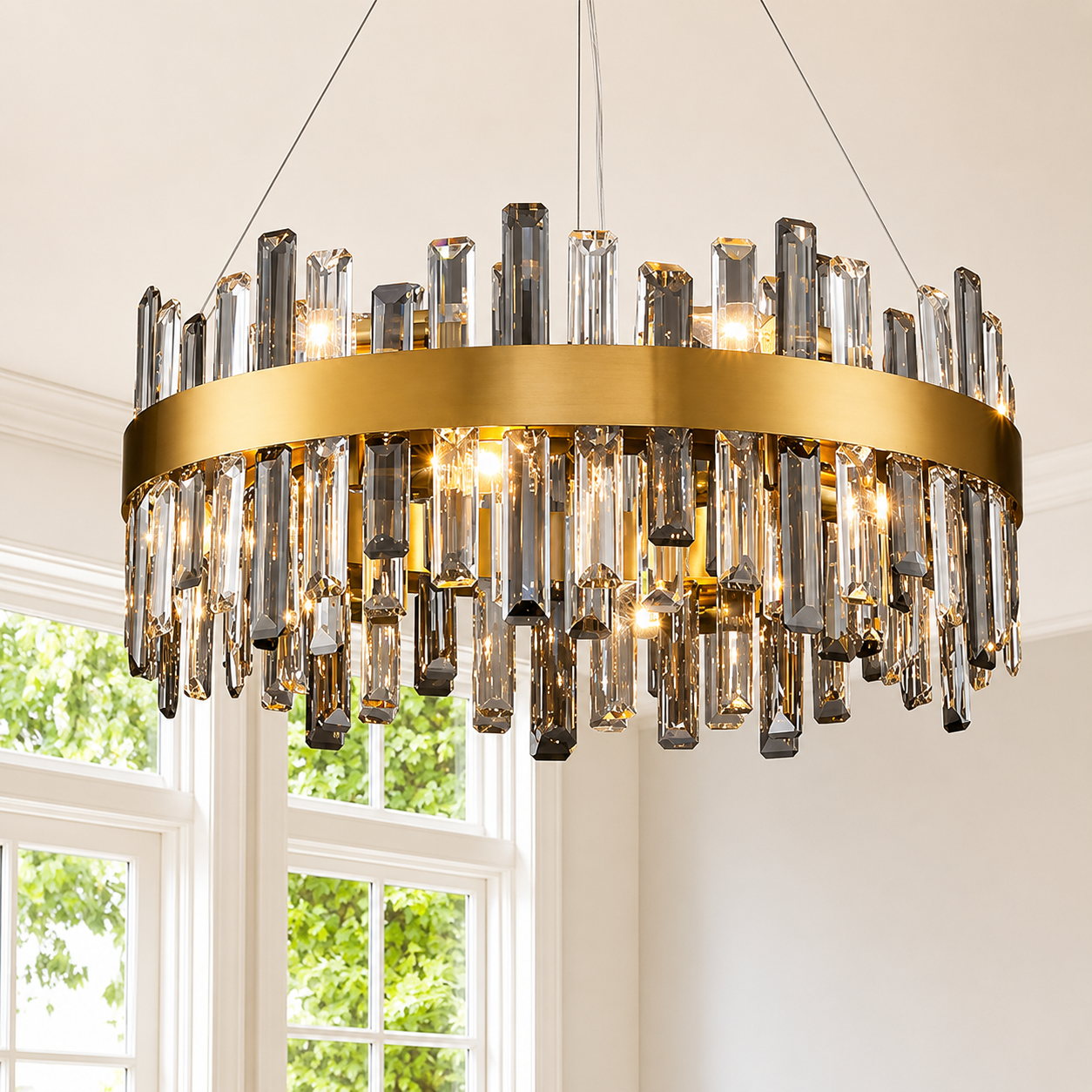 Luxury Gold Crystal Ring Chandelier – Modern Stainless Steel LED Dining Room & Foyer Ceiling Light