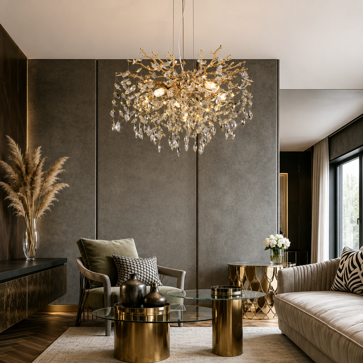 Luxury K9 Crystal Gold Tree Branch Chandelier – 6-Light Dining Room Ceiling Light