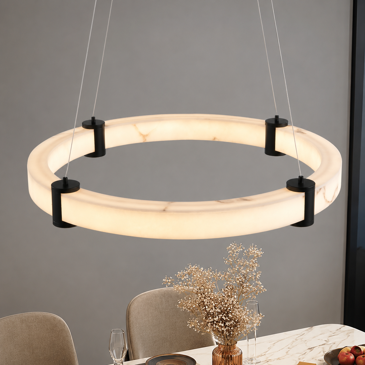 Marbella Modern Marble Ring LED Chandelier – Luxury Round Dining Room Ceiling Light