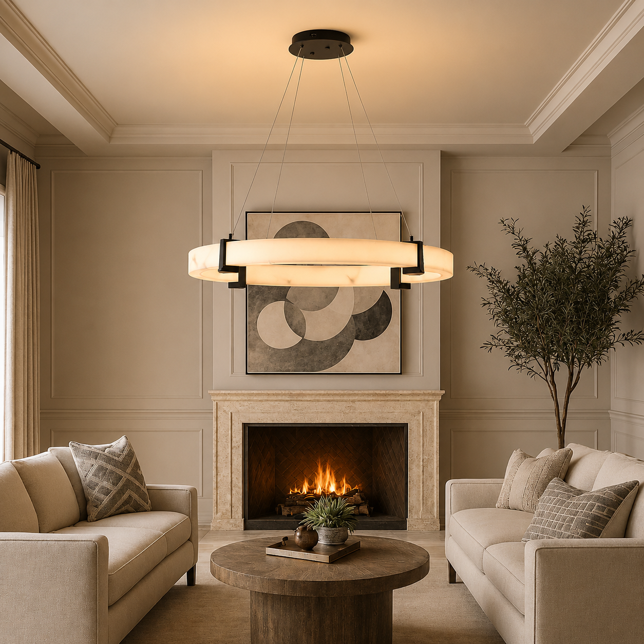 Marbella Modern Marble Ring LED Chandelier – Luxury Round Dining Room Ceiling Light