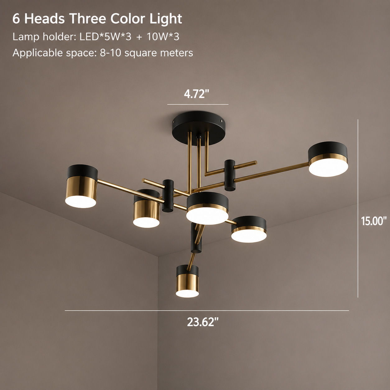 Modern Gold LED Sputnik Chandelier – Luxury Ceiling Light with 3-Color Selectable Lighting