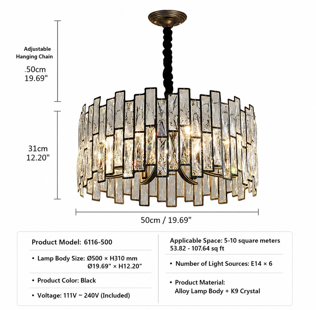 Modern K9 Crystal Round Chandelier – Luxury Gold LED Ceiling Light