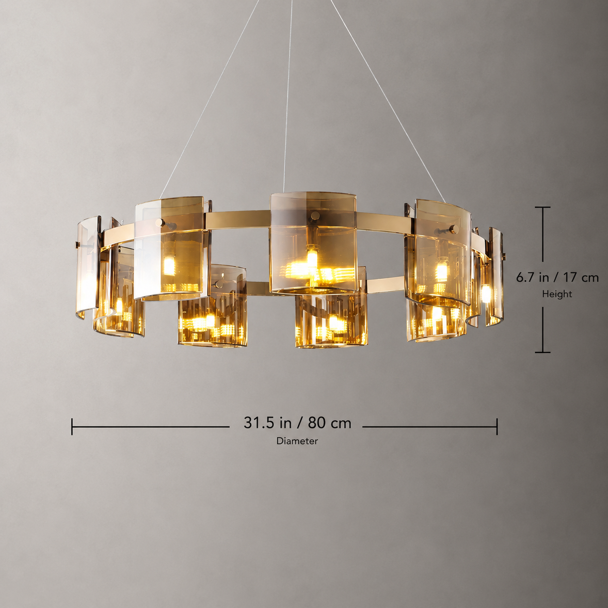 Modern Smoked & Amber Glass Ring Chandelier – Luxury LED Dining Room Ceiling Light