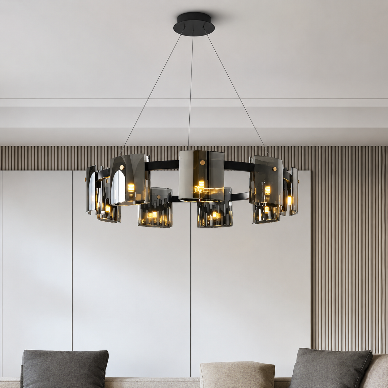 Modern Smoked & Amber Glass Ring Chandelier – Luxury LED Dining Room Ceiling Light