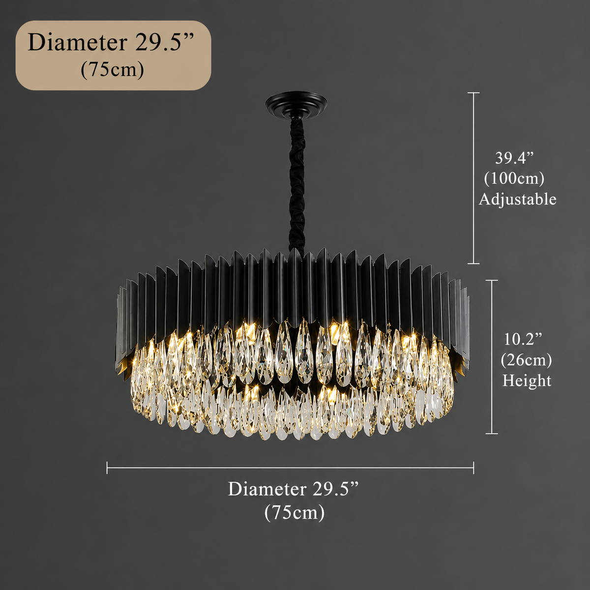 Modern Black K9 Crystal Chandelier – Luxury Dining & Living Room Ceiling Light