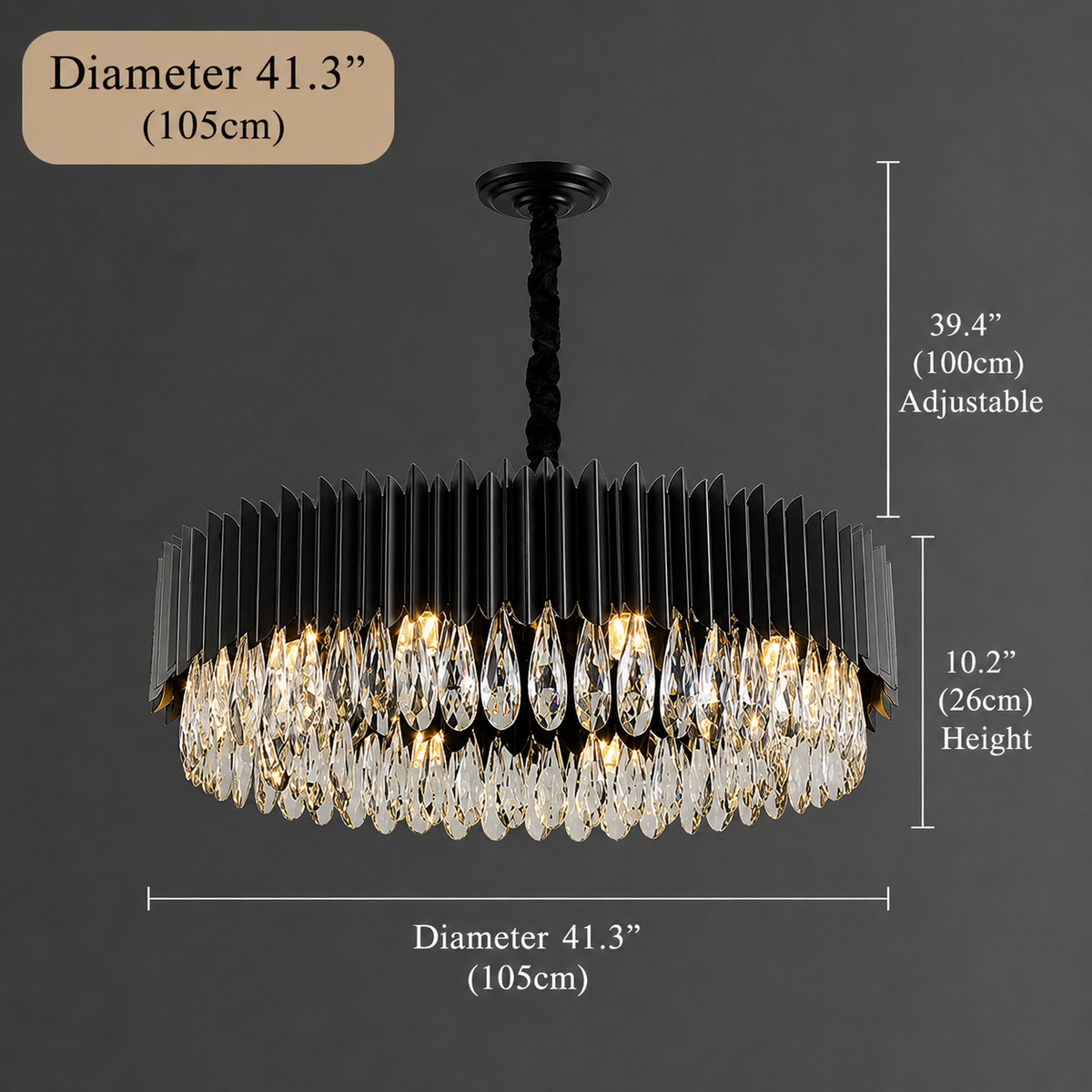 Modern Black K9 Crystal Chandelier – Luxury Dining & Living Room Ceiling Light