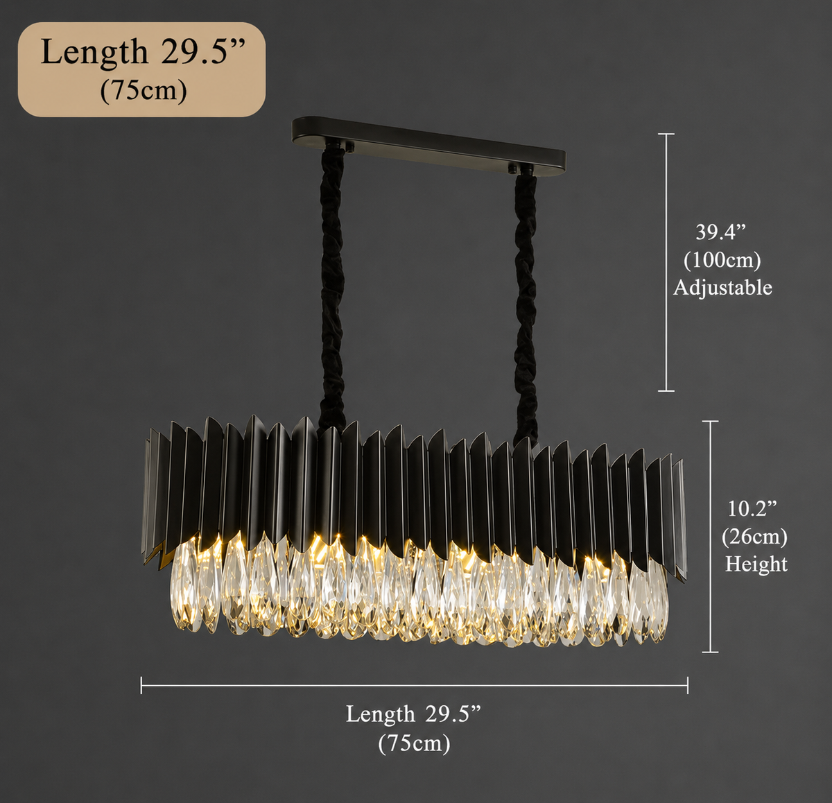 Modern Black K9 Crystal Chandelier – Luxury Dining & Living Room Ceiling Light