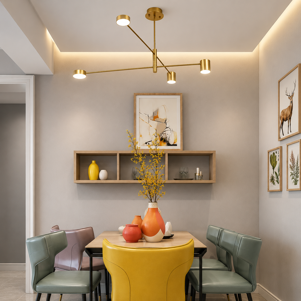 Modern LED Sputnik Chandelier – 3-Color Selectable Ceiling Light