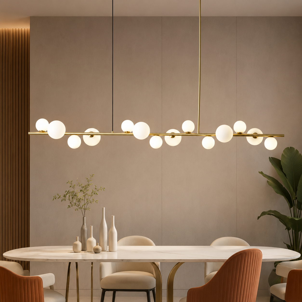 Modern Linear Globe LED Pendant Light – Luxury Dining Table & Kitchen Island Lighting