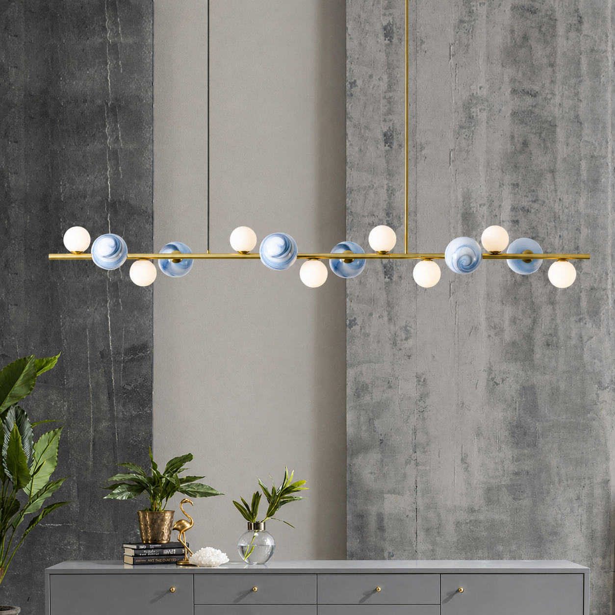 Modern Linear Globe LED Pendant Light – Luxury Dining Table & Kitchen Island Lighting