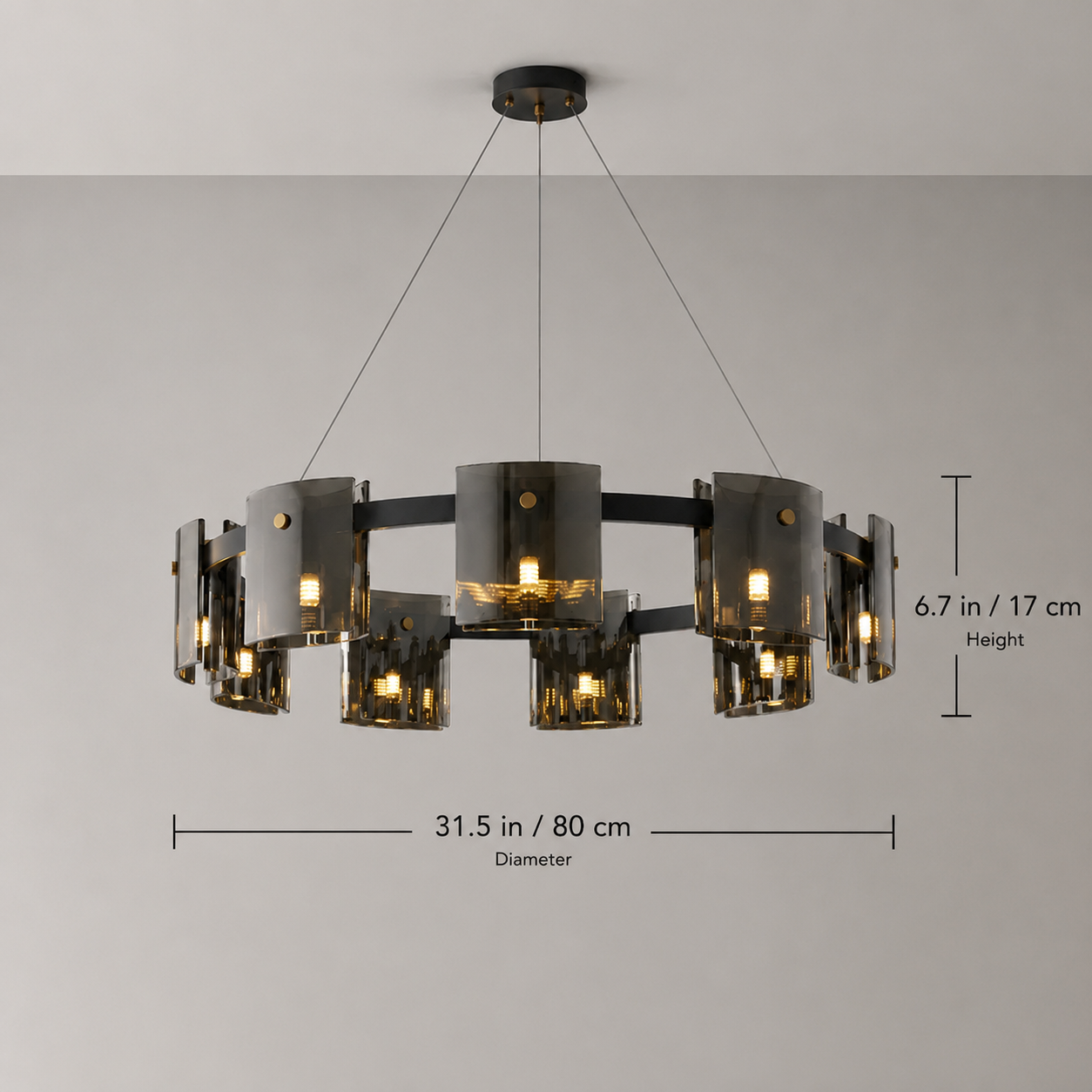 Modern Smoked & Amber Glass Ring Chandelier – Luxury LED Dining Room Ceiling Light