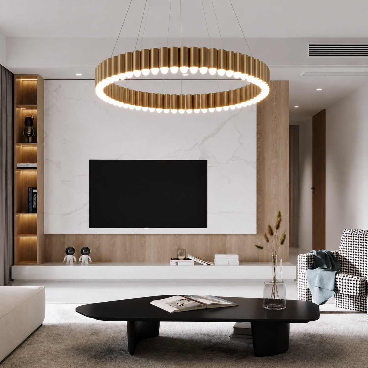 Nivara Luxury Ribbed Ring LED Pendant Chandelier
