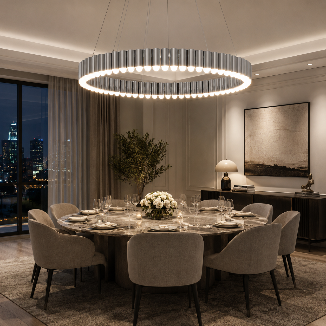 Nivara Luxury Ribbed Ring LED Pendant Chandelier